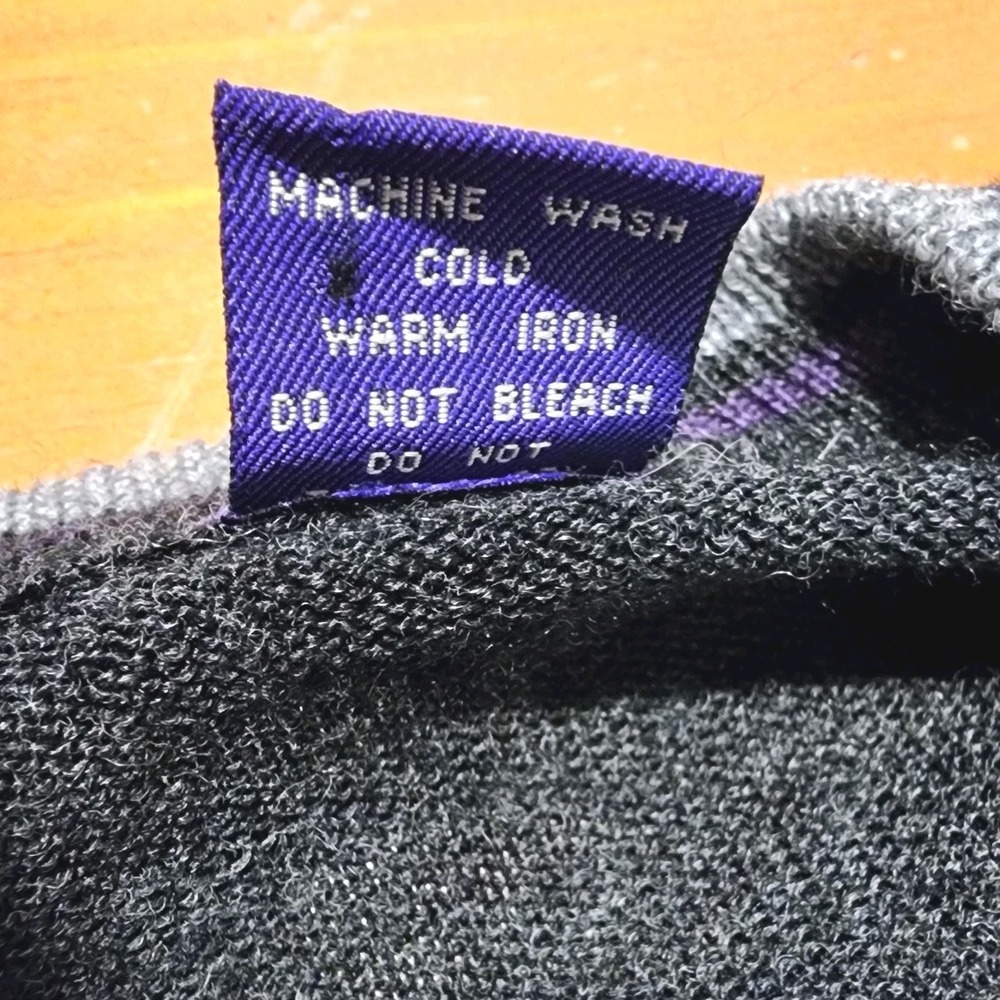 Alan Flusser Sweater Mens Large Gray Purple V Neck Merino Wool Blend Lightweight - Picture 13 of 13